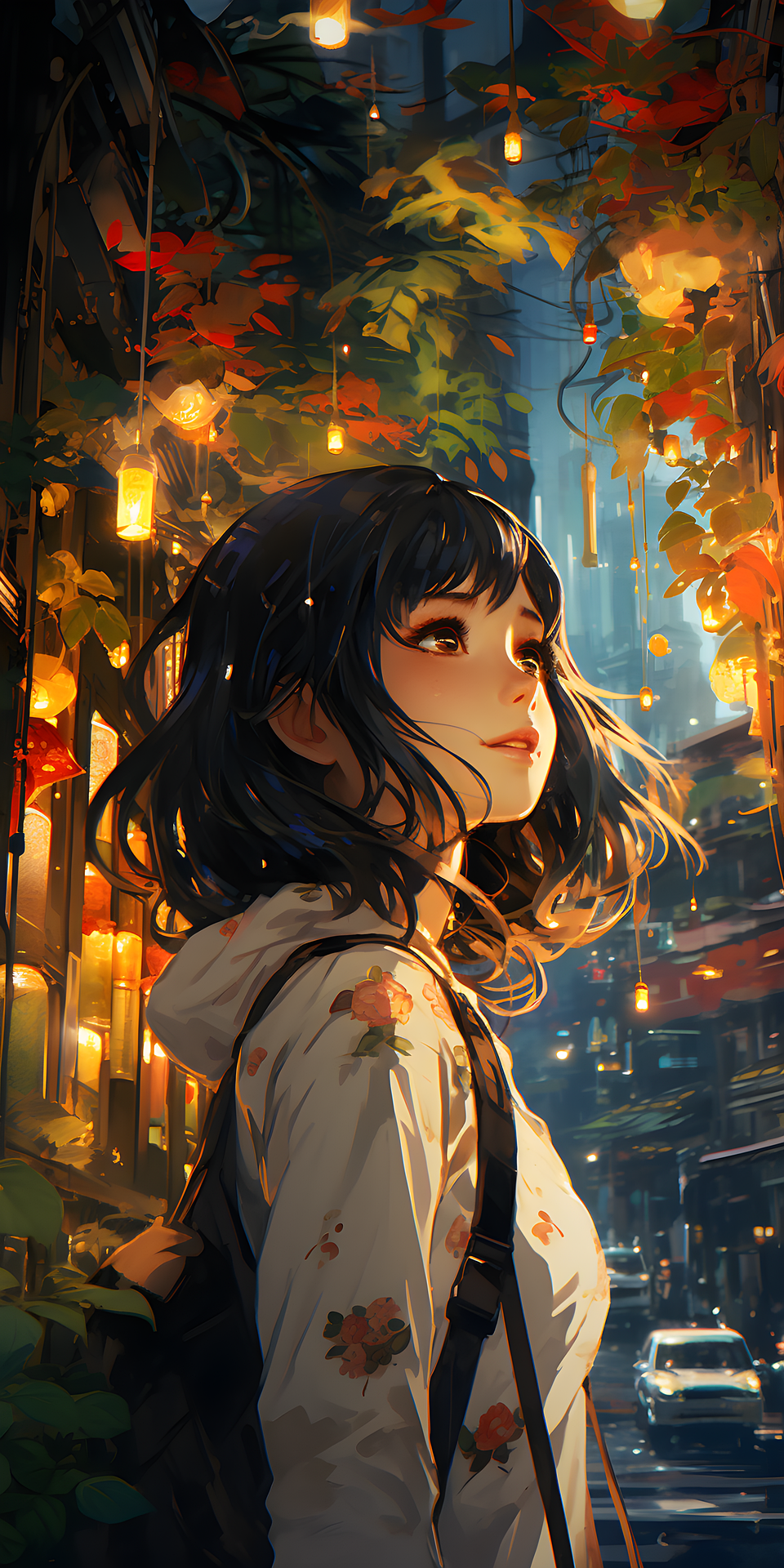 Anime Girl in Neon Lantern Alley