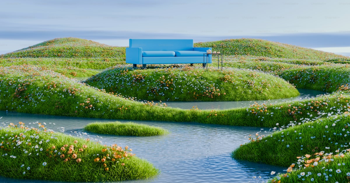 Blue Couch in Flowered Meadow
