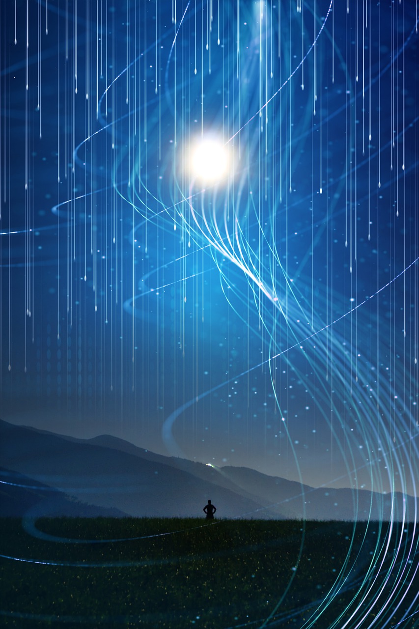 Blue Light Trails Over Mountains