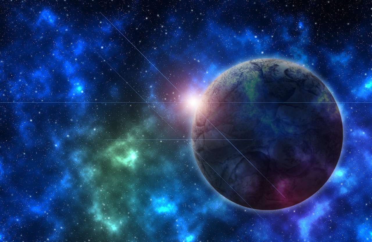 Blue Planet in Starry Nebula