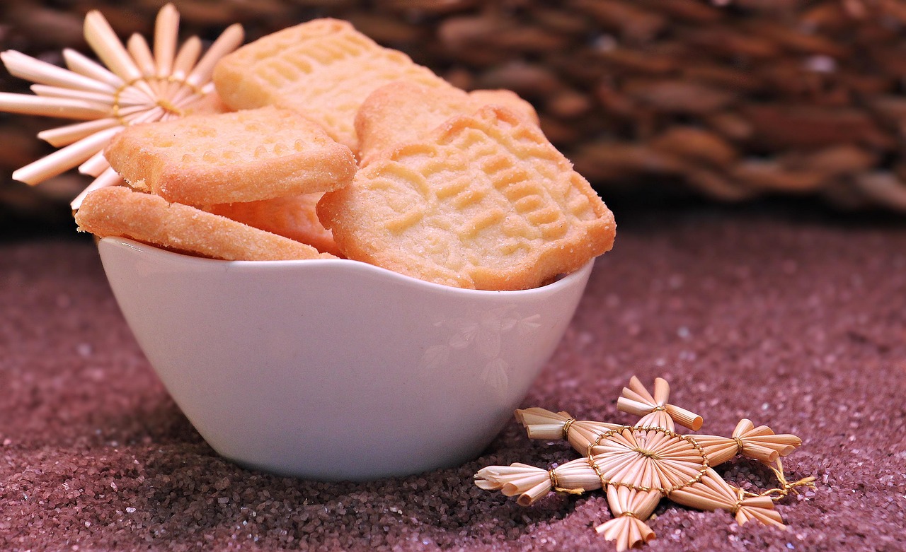 Christmas Butter Cookies in White Bowl