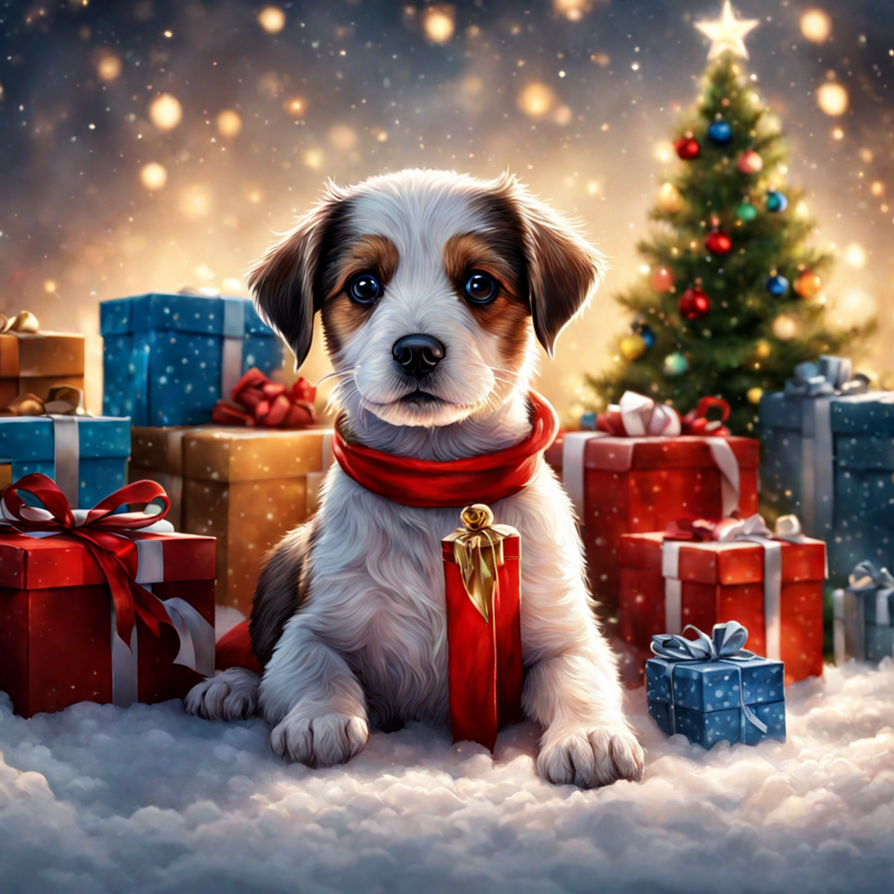 Christmas Puppy with Gift Boxes