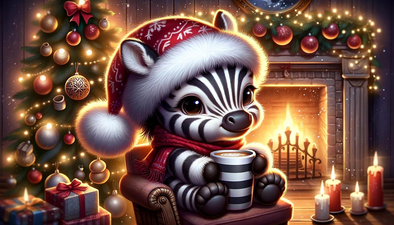 Cozy Zebra Cub Christmas Illustration