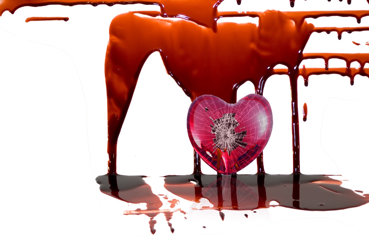 Cracked Pink Heart with Red Drips