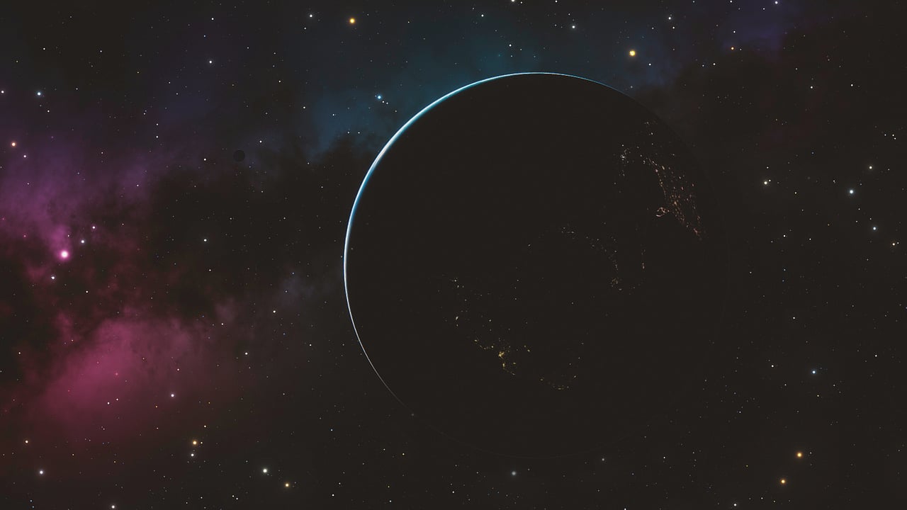 Crescent Planet in Magenta Nebula