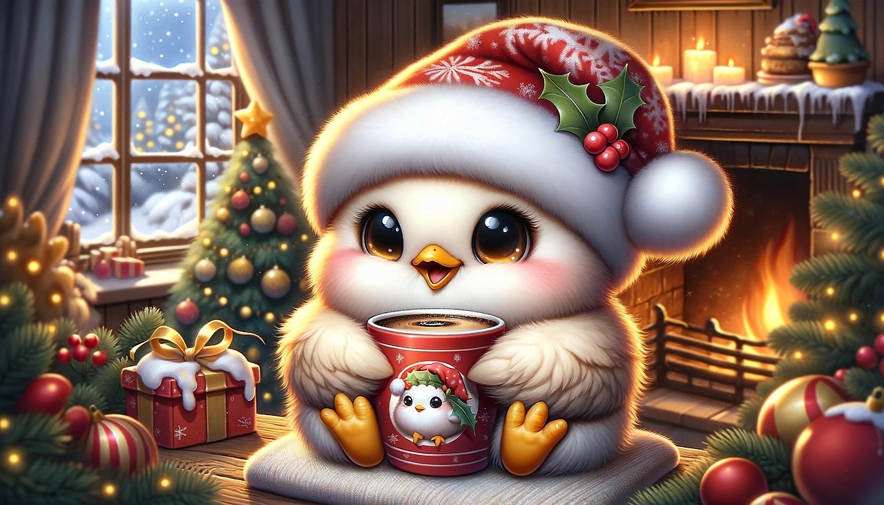 Cute Santa Chick with Hot Cocoa
