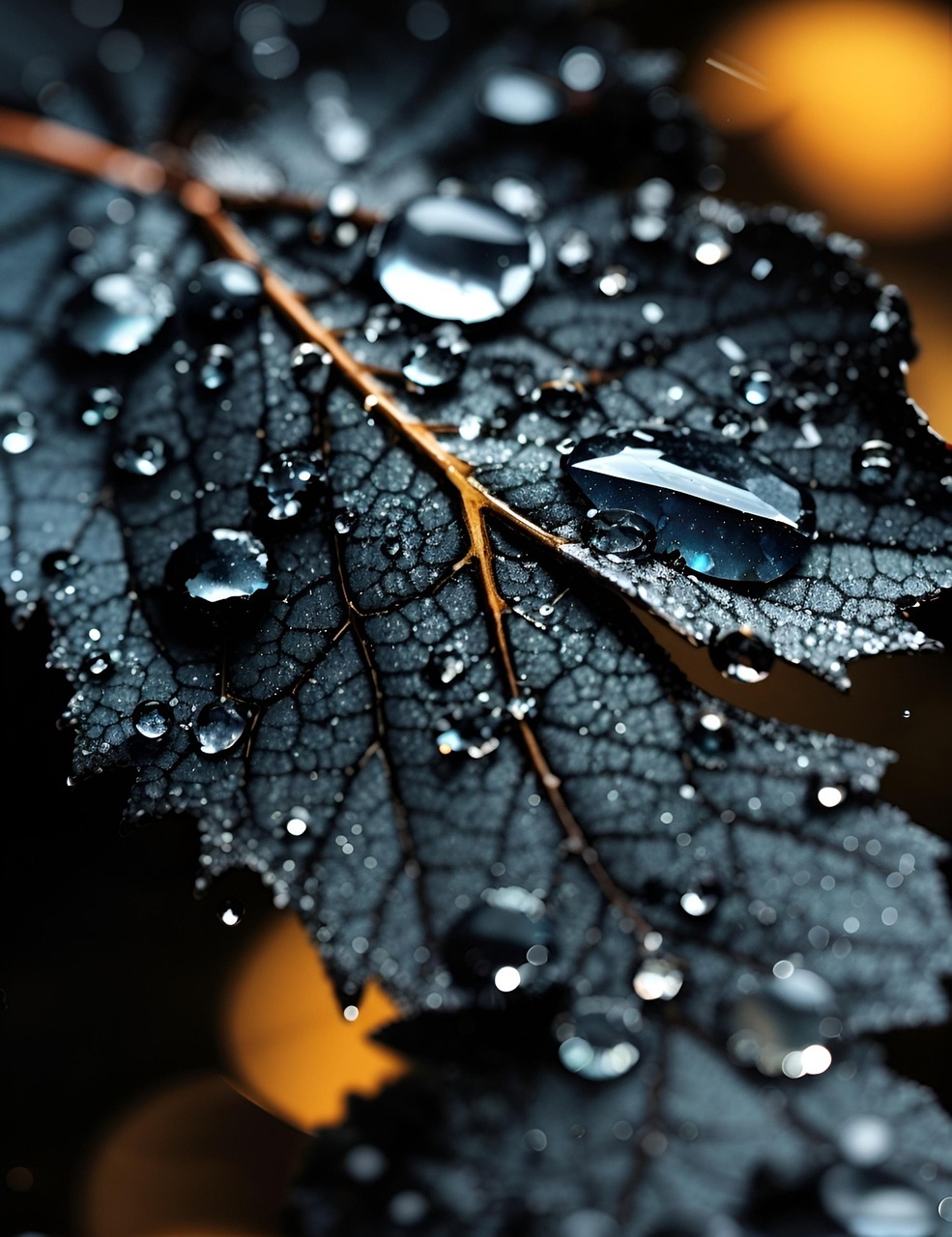 Dark Leaf with Raindrops