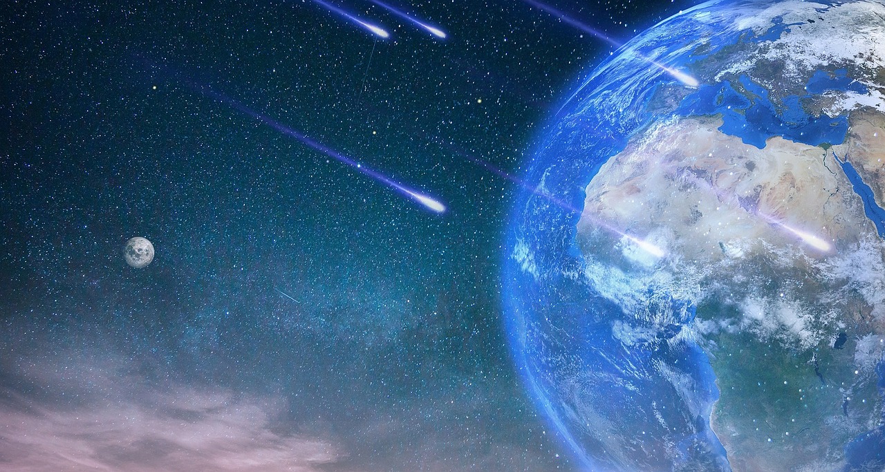 Earth and Meteor Shower in Space