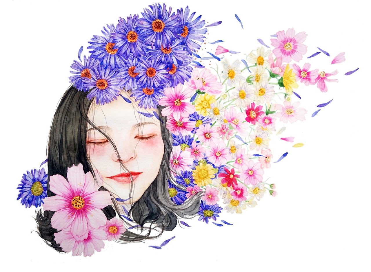 Floral Watercolor Girl Illustration