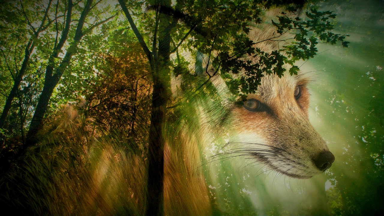 Fox Double Exposure Forest Art