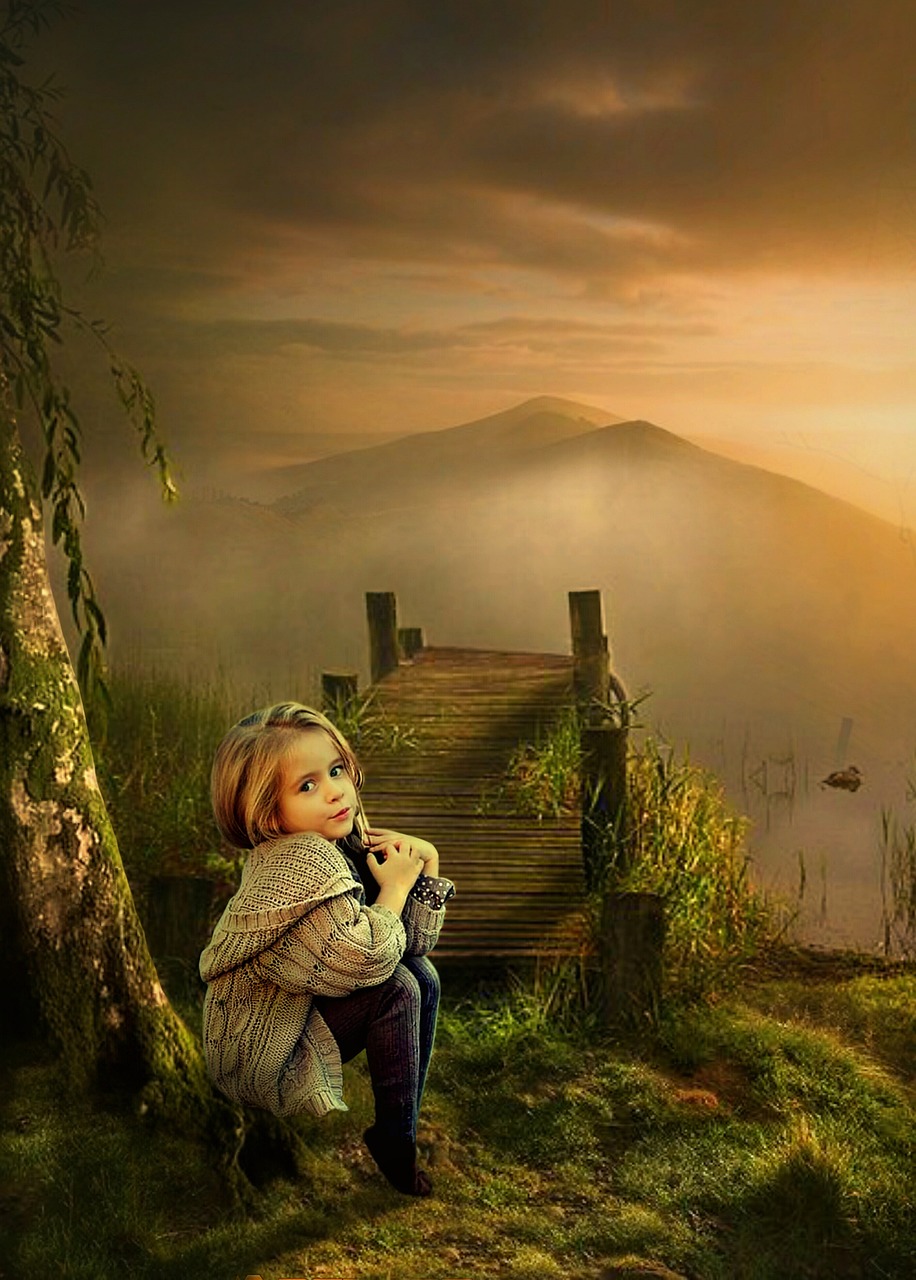 Girl by Misty Lakeside Dock