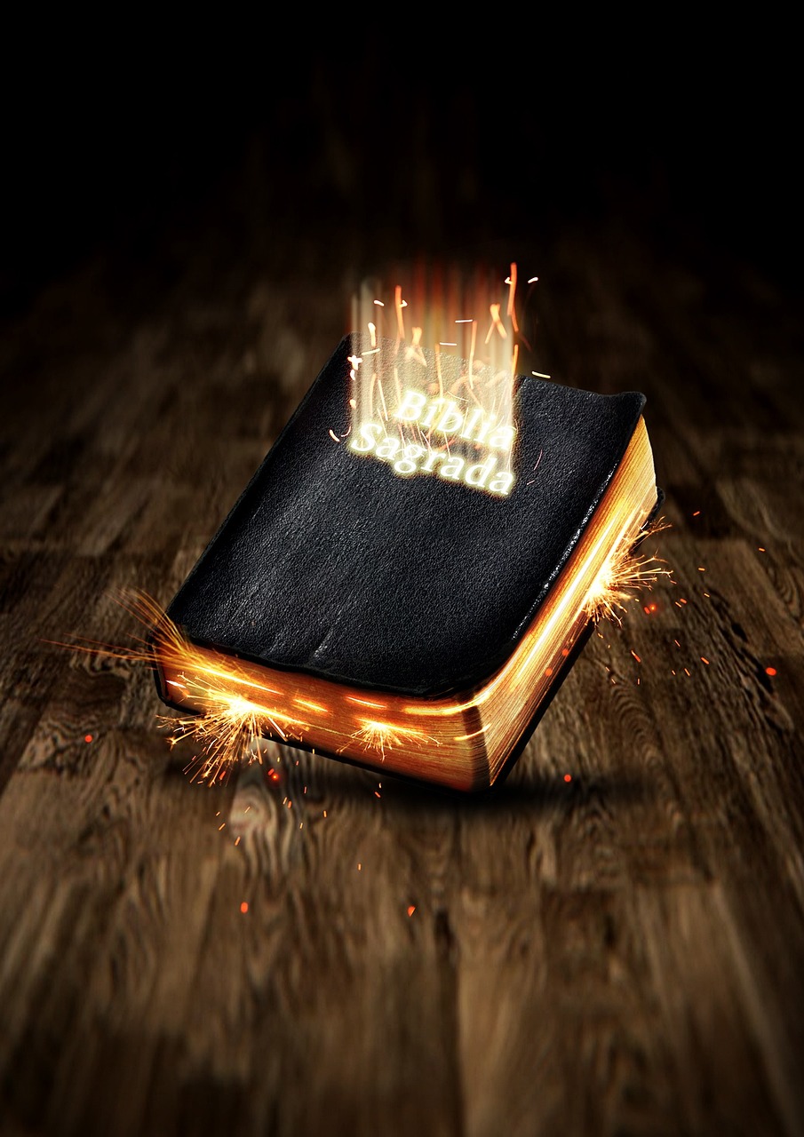 Glowing Bible on Wooden Table