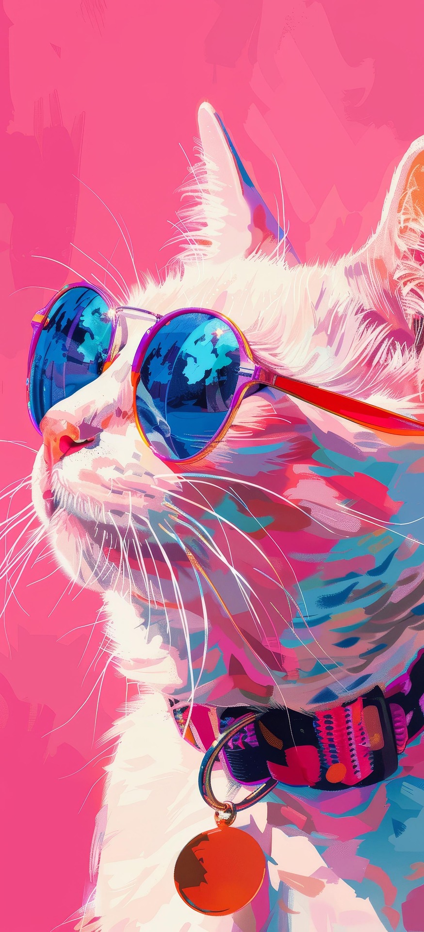Neon Cat with Sunglasses