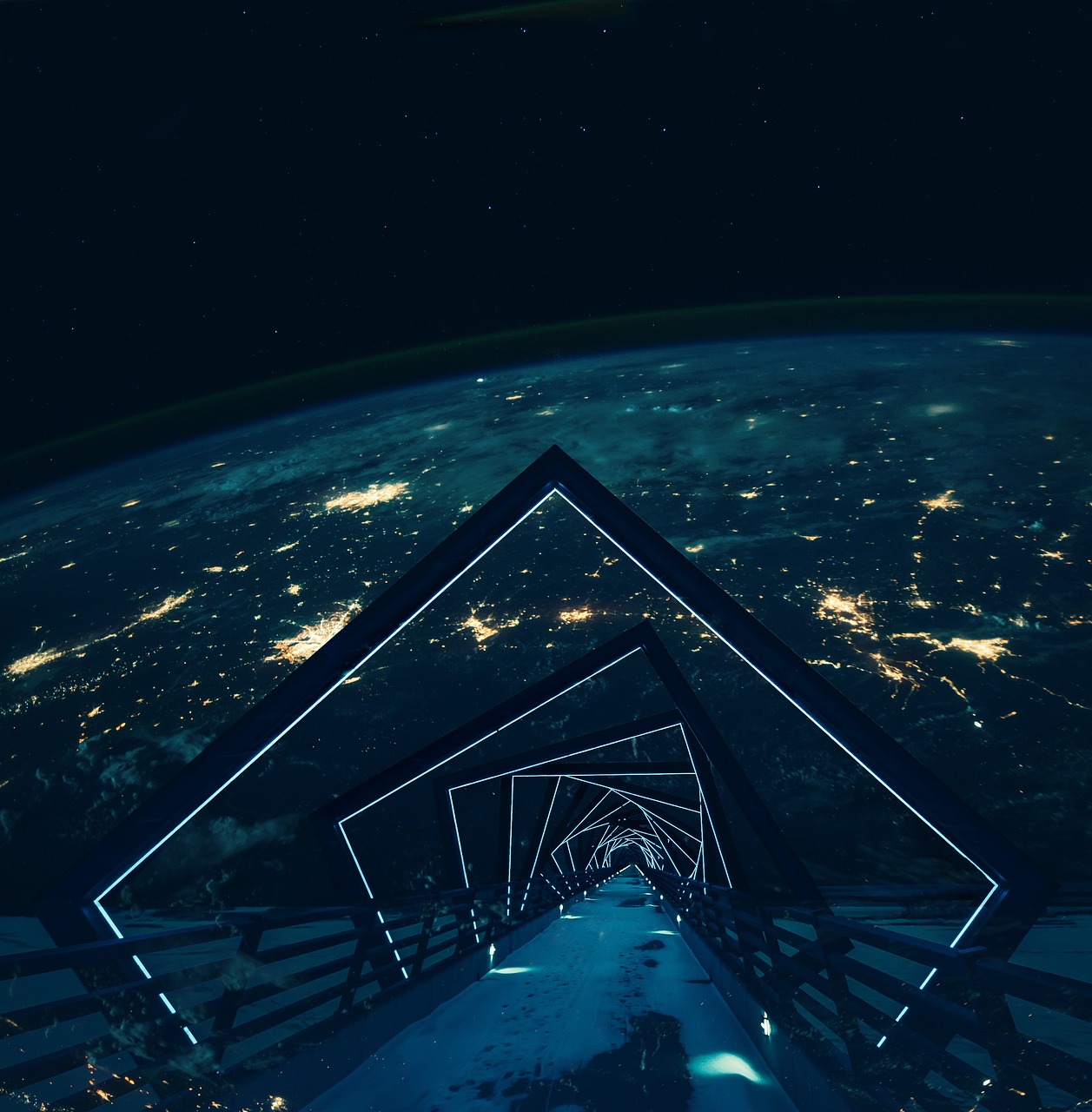 Neon Portal Over Earth at Night