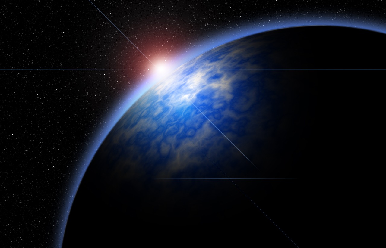 Orbital Sunrise Over Blue Planet