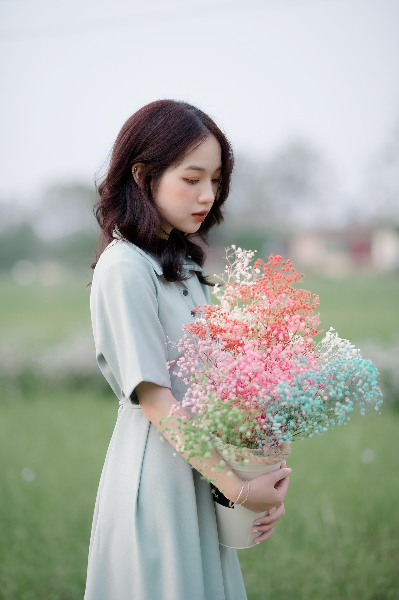 Pastel Bouquet Girl Portrait