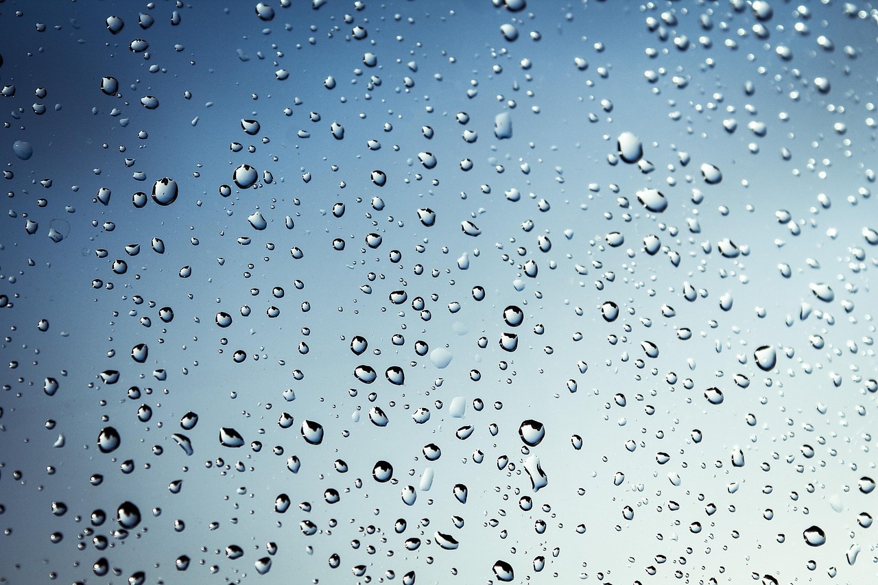 Raindrops on Blue Glass