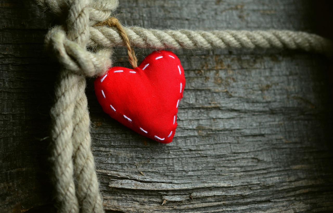 Red Heart on Rustic Wood