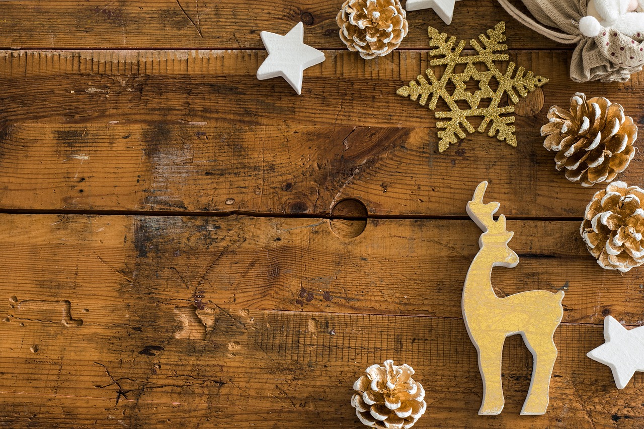Rustic Christmas Flat Lay on Wooden Table