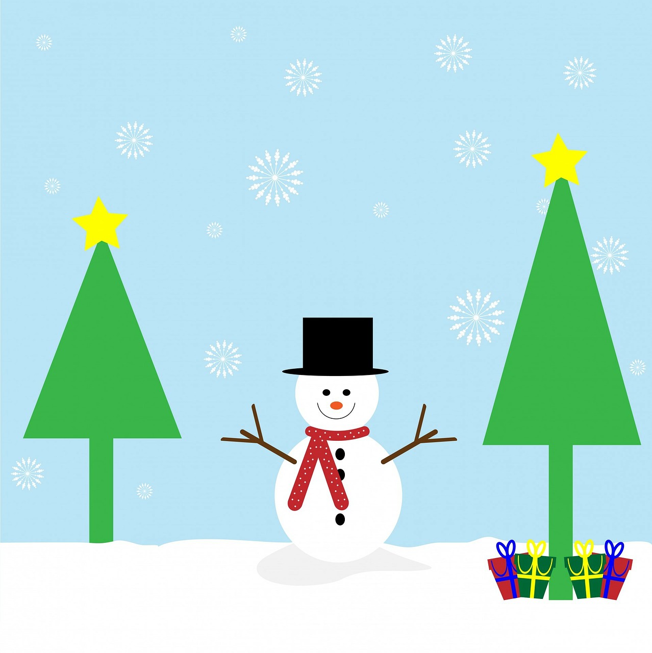 Simple Snowman and Trees Christmas Vector