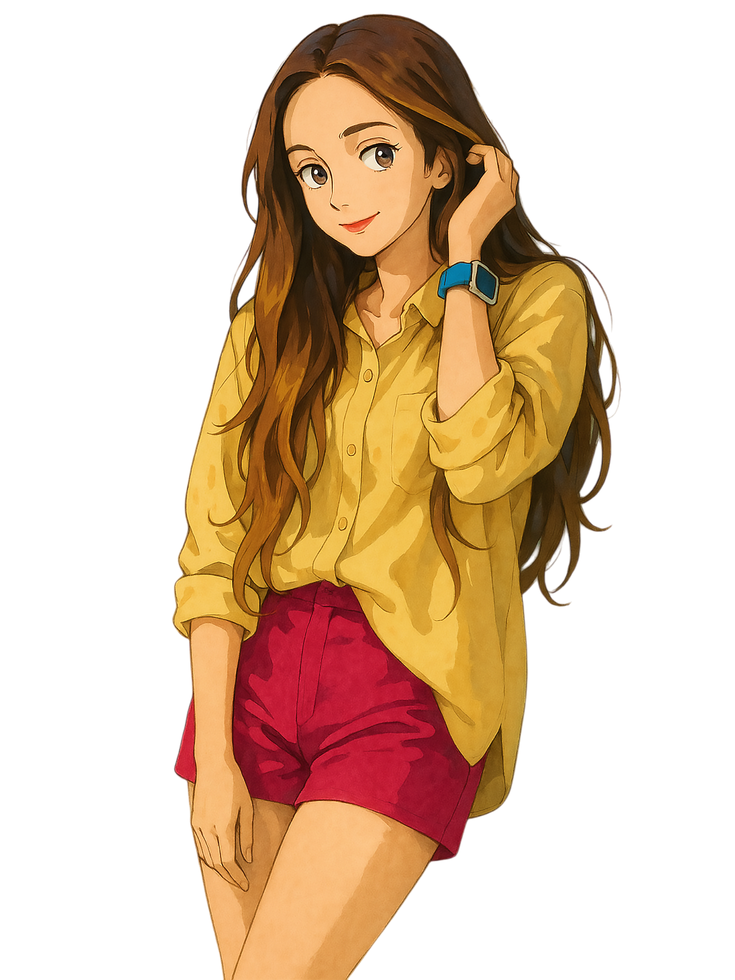 Smiling Anime Girl on Transparent Background
