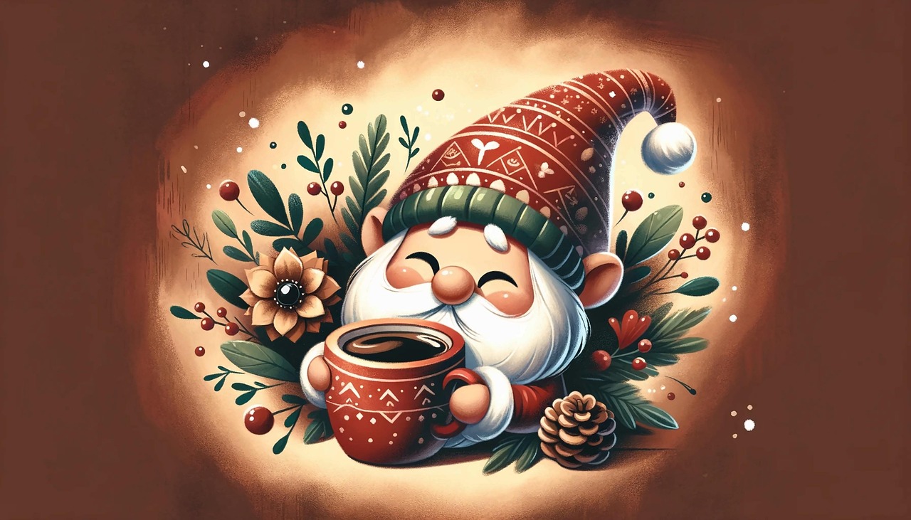 Smiling Christmas Gnome Coffee Art